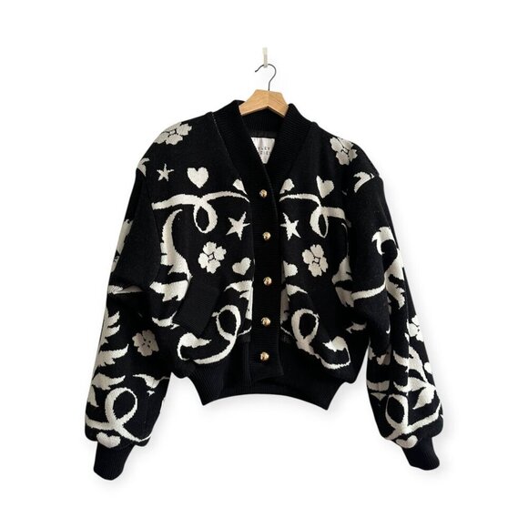 Hayley Menzies Black Belle Starr Jacquard Bomber Jacket, Size‎ L - Picture 3 of 16